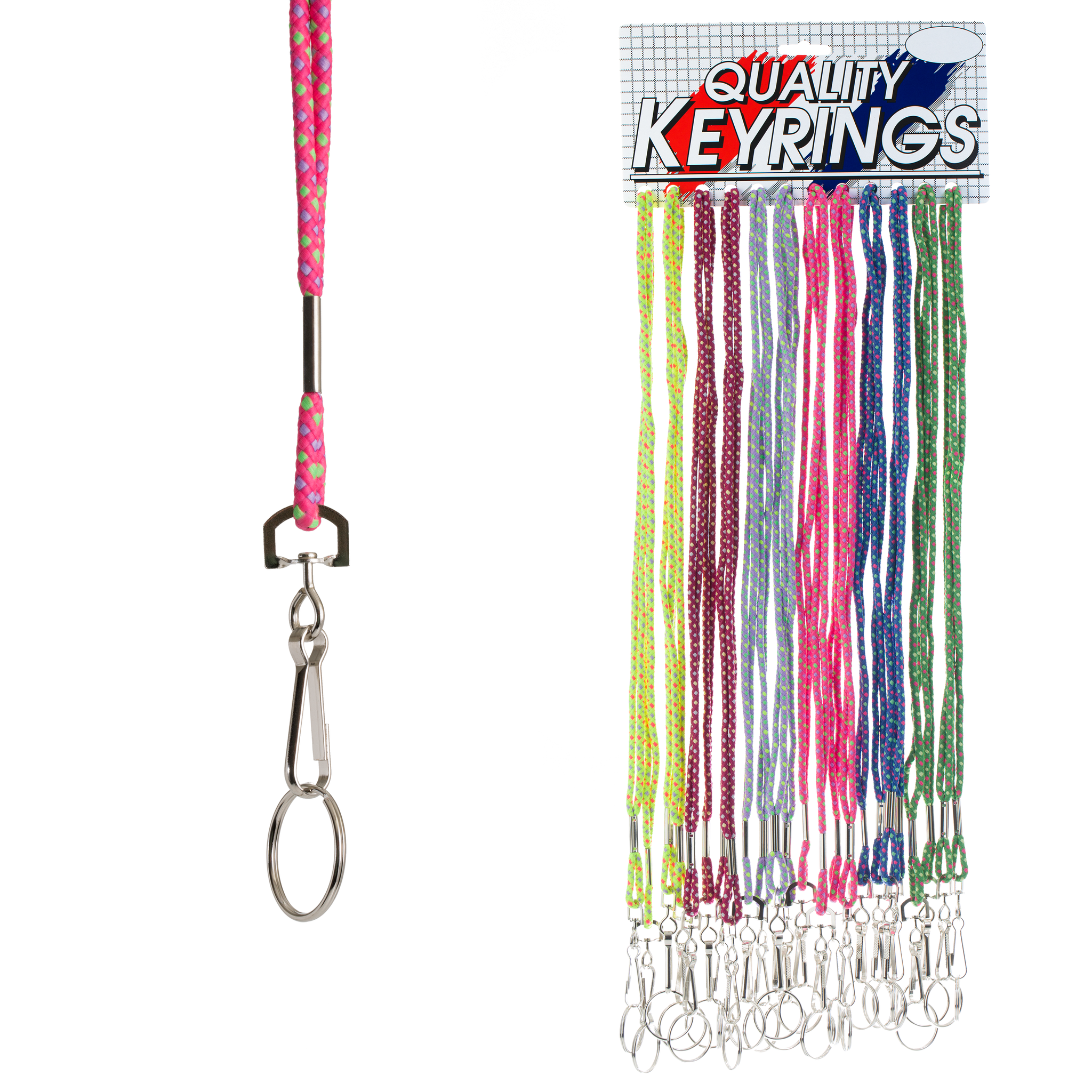 Nylon Multi-Colored Cord Lanyard with Split Ring (24 pc DISPLAY)