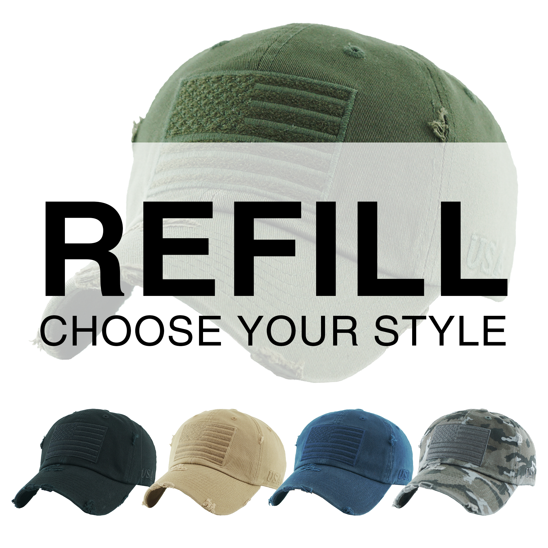 Tactical American Flag Ball Cap (1 pc Refill)