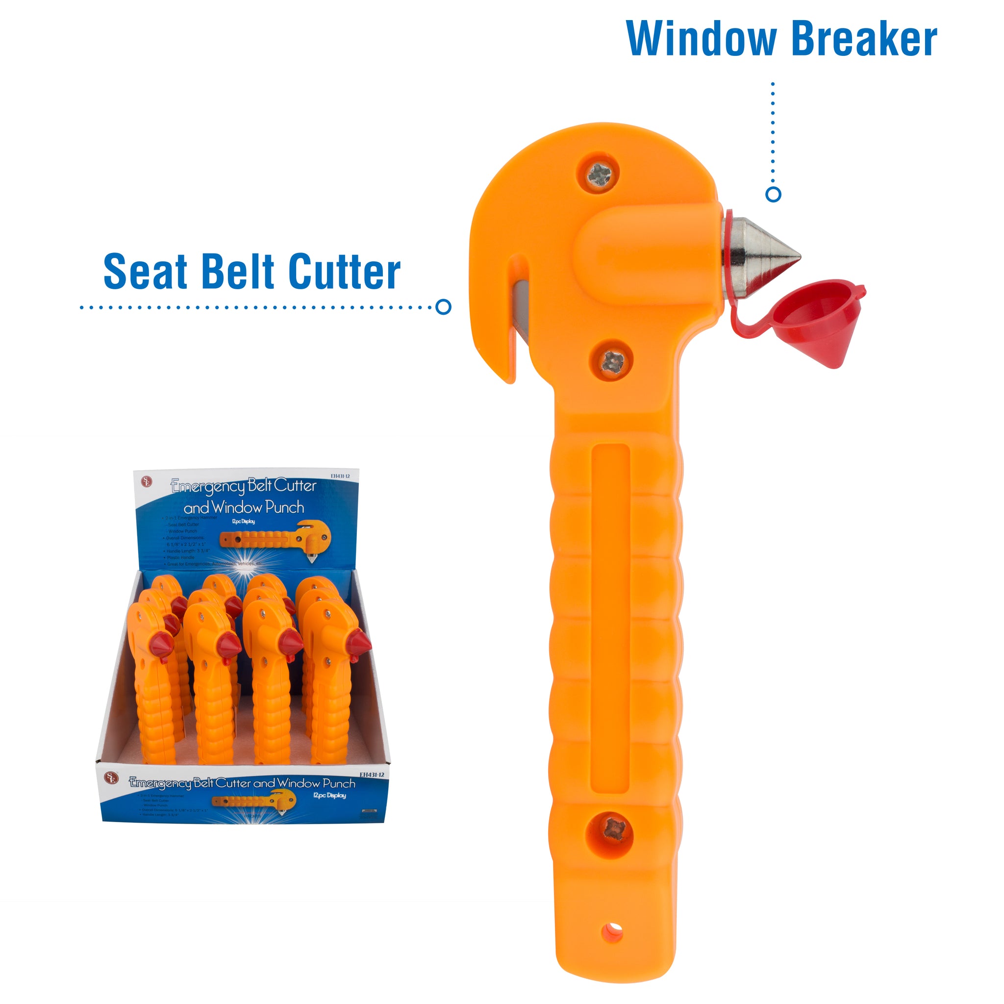 Seat Belt Cutter and Window Punch (Emergency Hammer) (12 pc DISPLAY)