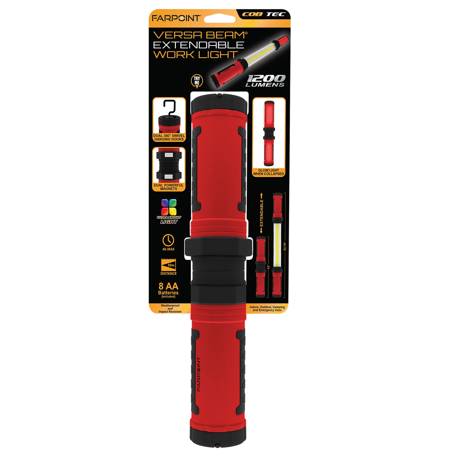 WHILE SUPPLIES LAST - Farpoint® 1200 Lumens Extendable Work Light (4 pc DISPLAY)