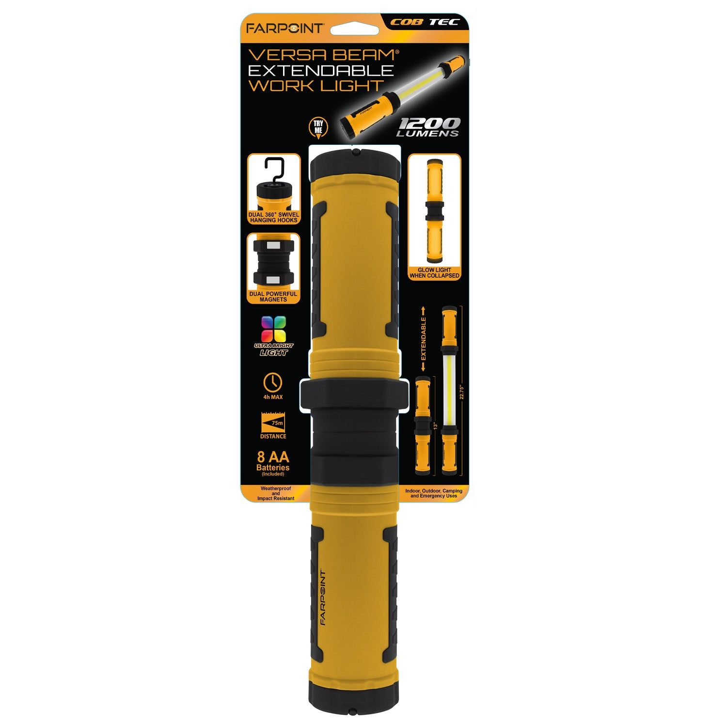 WHILE SUPPLIES LAST - Farpoint® 1200 Lumens Extendable Work Light (4 pc DISPLAY)