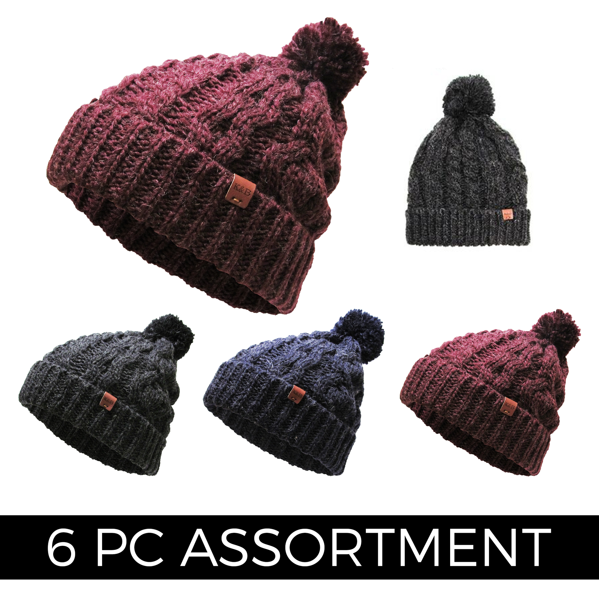 POMPOM - Wool Blend Winter Beanie (6 pc Clip Strip)