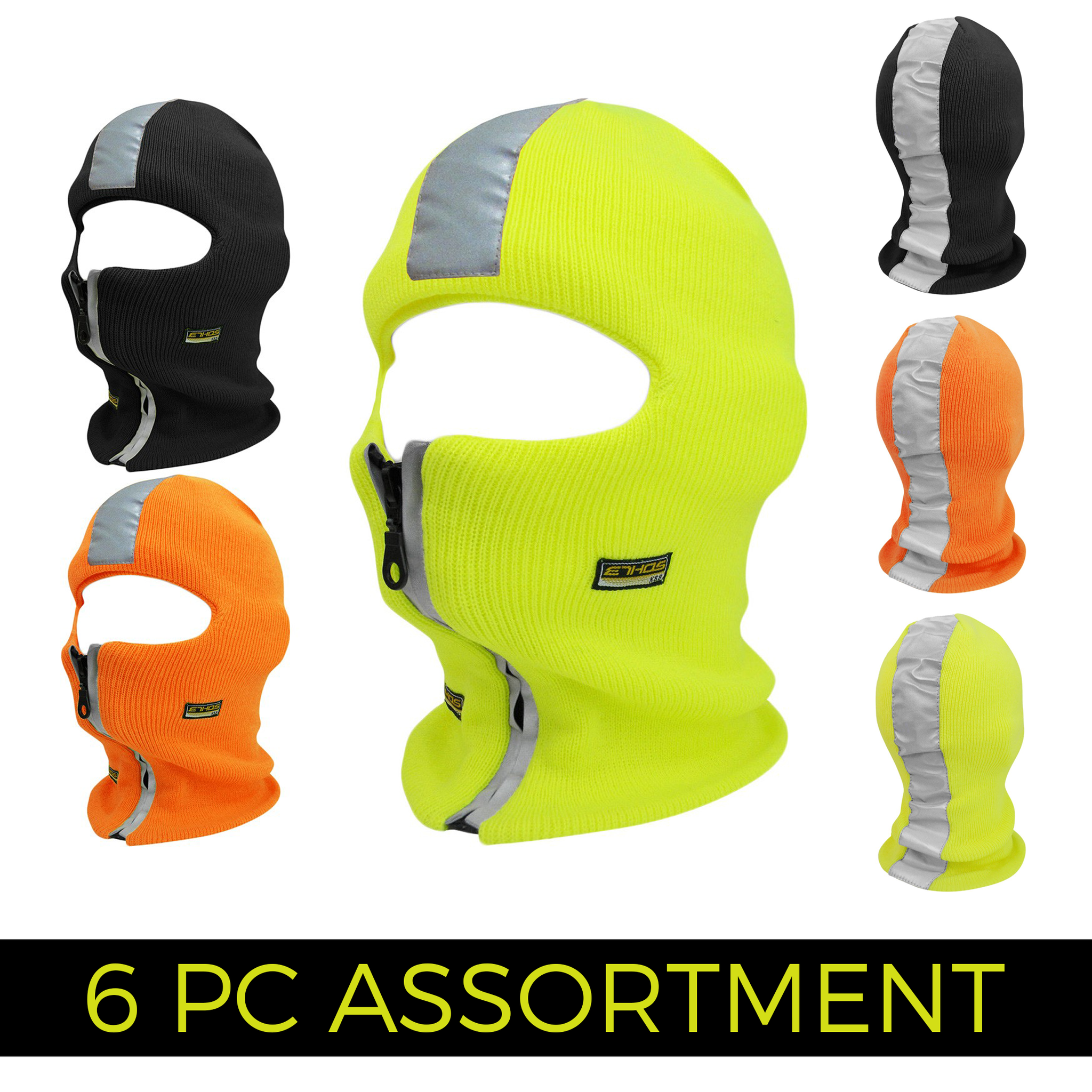 Safety Reflective Zipper Winter Mask (6 pc Clip Strip)